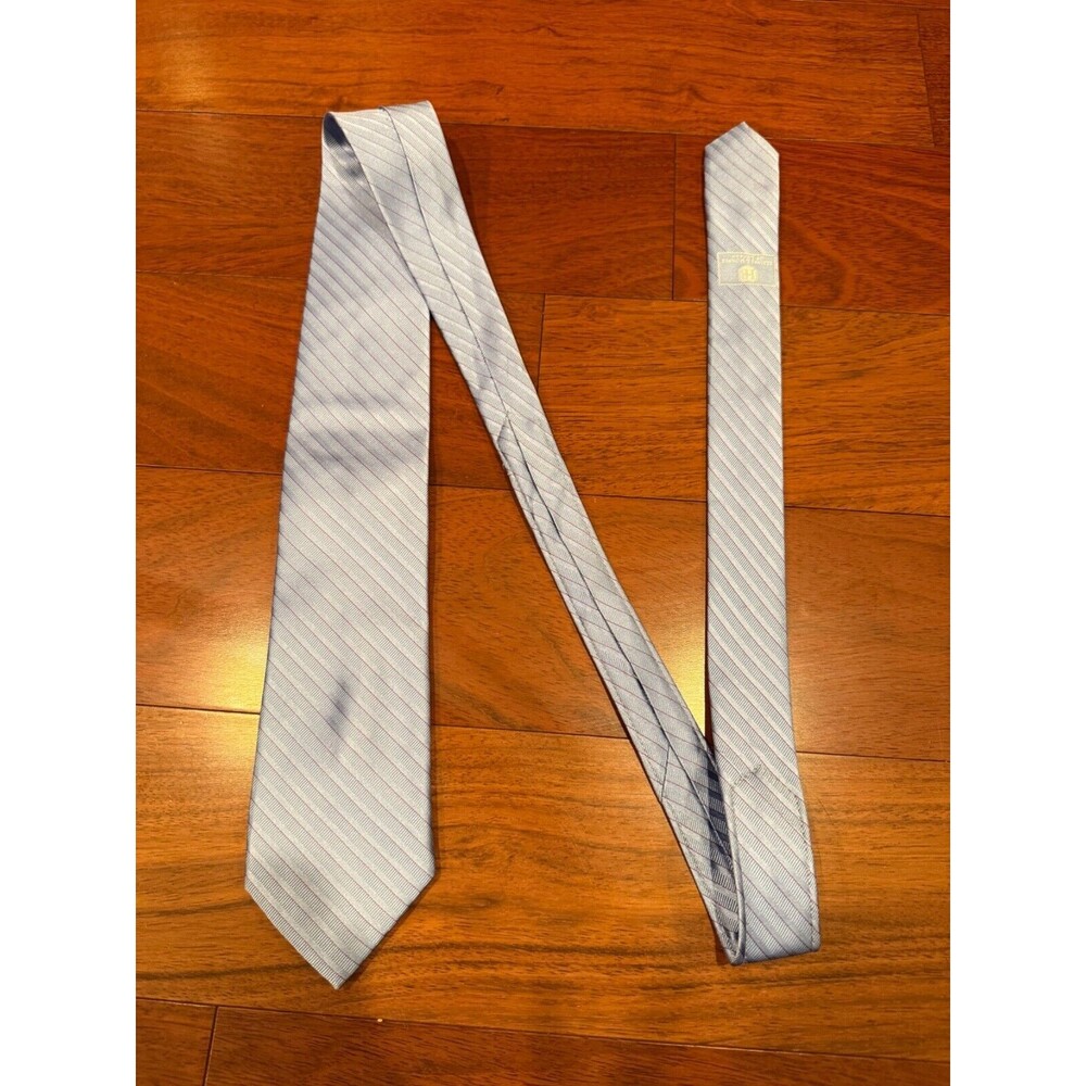 Haines & Bonner of London Silk Tie Bright Blue Slant Stripe w/ Red | 57"L 3.25"W - Picture 2 of 7